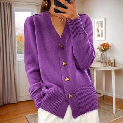 Amoura™ – A V-neck knitted love-button Cardigan