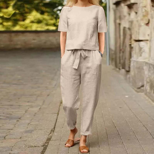 Calyra™ – A chic Cotton and Linen Wide-leg Pants Suit