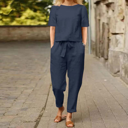 Calyra™ – A chic Cotton and Linen Wide-leg Pants Suit