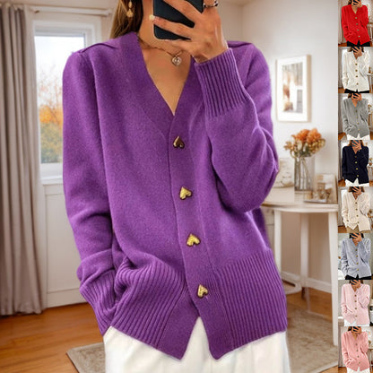 Amoura™ – A V-neck knitted love-button Cardigan