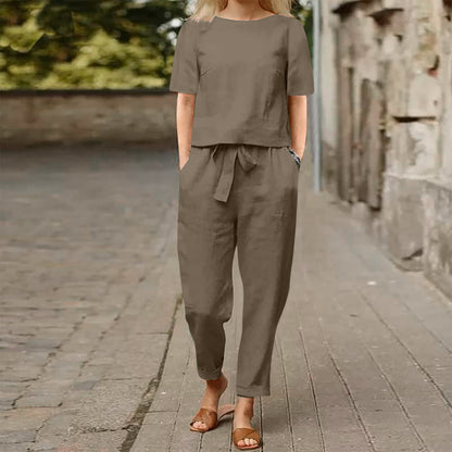 Calyra™ – A chic Cotton and Linen Wide-leg Pants Suit