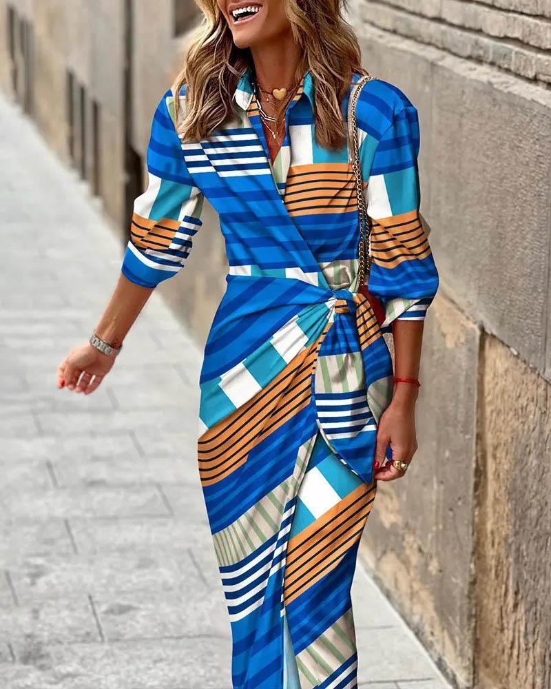 Stravé™ – A chic lace-up striped printed Dress