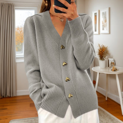 Amoura™ – A V-neck knitted love-button Cardigan