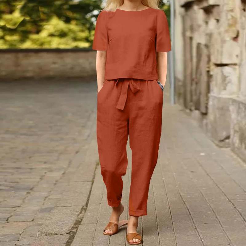 Calyra™ – A chic Cotton and Linen Wide-leg Pants Suit