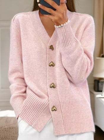 Amoura™ – A V-neck knitted love-button Cardigan