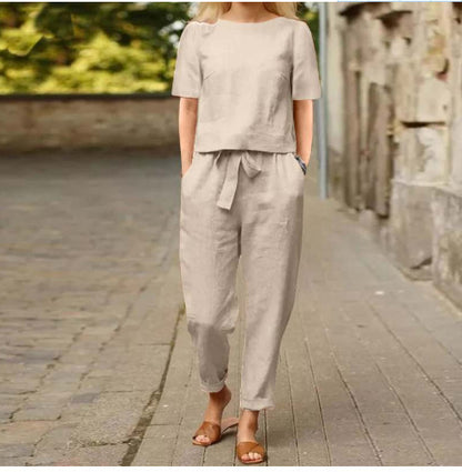 Calyra™ – A chic Cotton and Linen Wide-leg Pants Suit